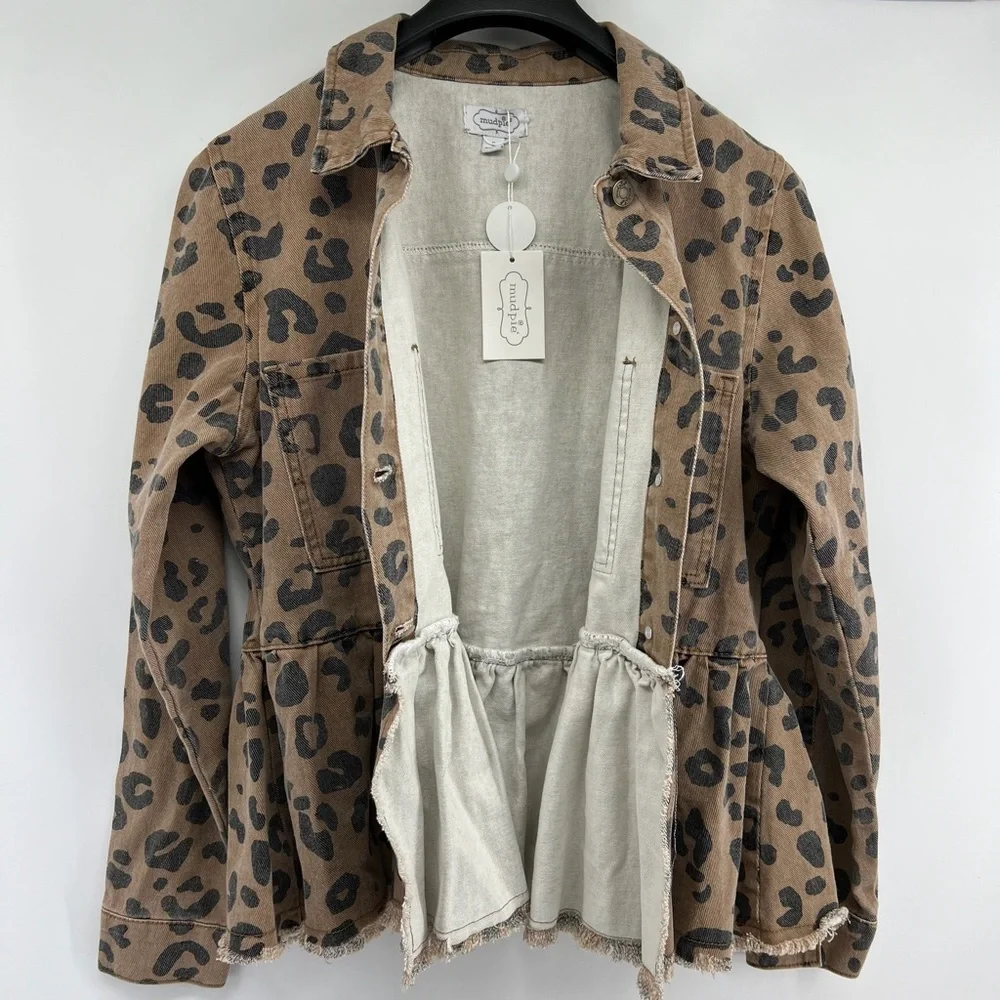 Mud pie Sz Large Leopard Peplum Jacket NWT - Picture 7 of 11